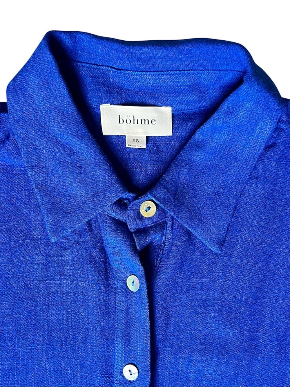 BOHME Linen Blend Blue Boxy Shell Button Top Size XS - Picture 3 of 10